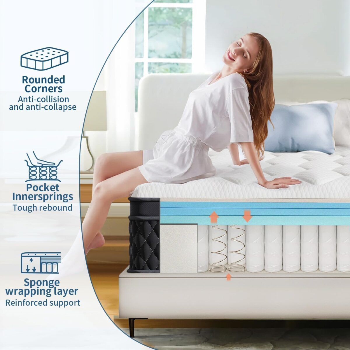 12 Inch Memory Foam Hybrid Mattress, Pressure-Relieving Bed in a Box, Individual Pocket Spring for Motion Isolation