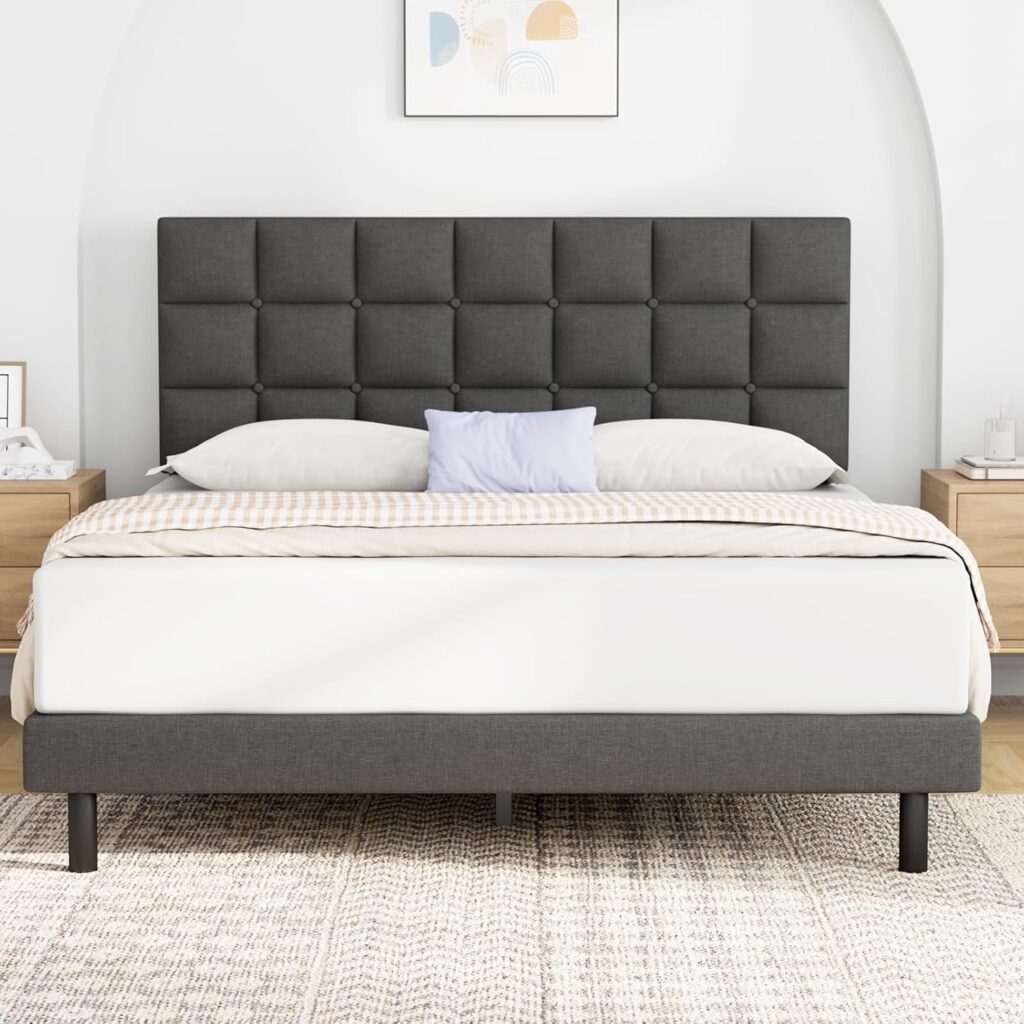 Queen Bed Frames with Headboard,Modern Upholstered Platforms Bed,and Strong Wooden Slats.No Box Spring Required