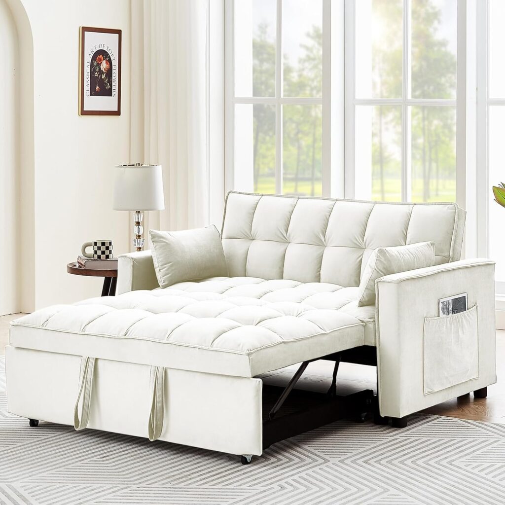 3 in 1 Sleeper Sofa Couch Bed,Velvet Convertible Loveseat Sleeper Sofa Bed,Pull Out Sofa Bed