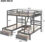 Full Over Twin & Twin Bunk Bed Kids & Teens, Wooden Triple Bunk Bedframe with Desk & Two Storage Drawer