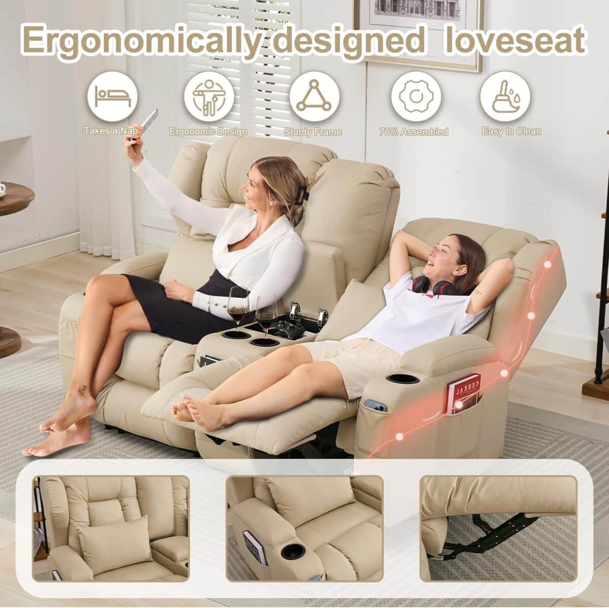 65" Loveseat Recliner Reclining Loveseat with Console - Comfy Manual RV Recliner Loveseat Sofa Couch