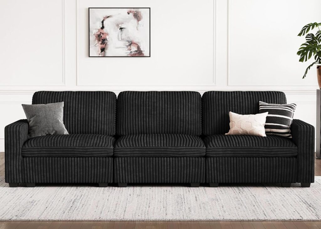 Sofa with Storage Seats 3 Seat Corduroy Couch Oversized Sectional Couches for Living Room Black Cloud Modular Couch