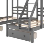 Full Over Twin & Twin Bunk Bed Kids & Teens, Wooden Triple Bunk Bedframe with Desk & Two Storage Drawer