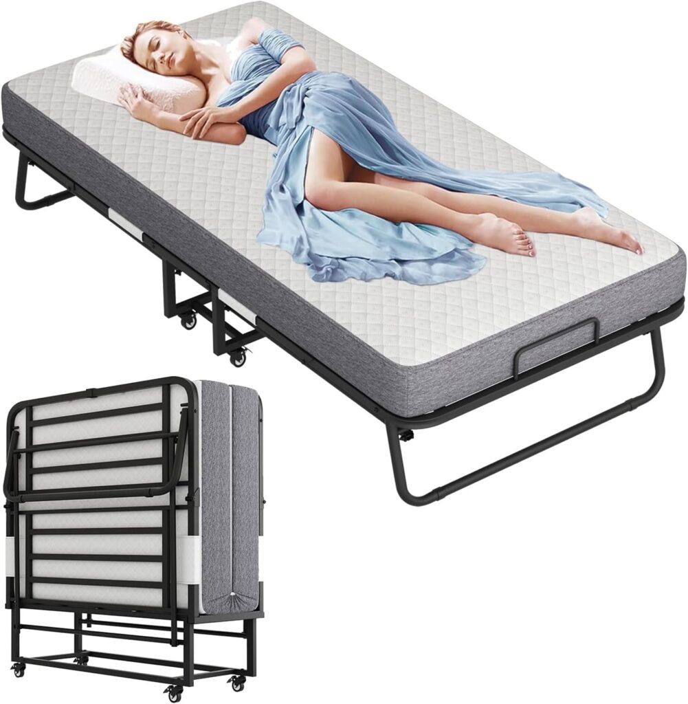 Folding Bed with Mattress for Adults, Cot Size 75" x 31" Rollaway Bed, Portable Bed Foldable Bed Day Bed for Guest