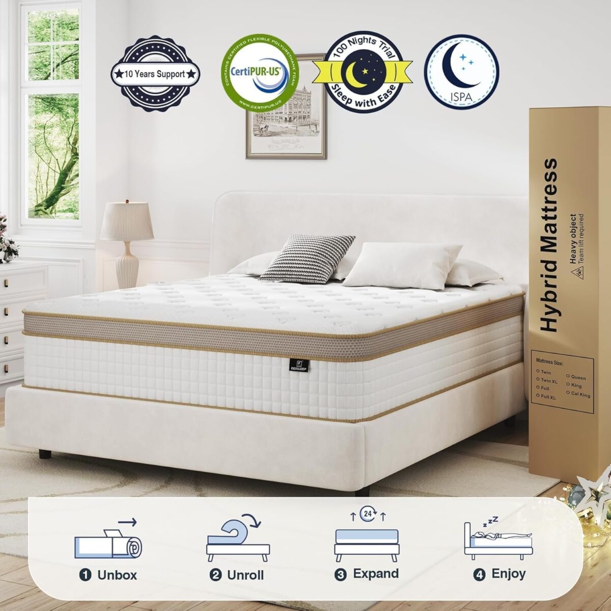 King Size Mattress, Upgrade Strengthen Firm 14 Inch Hybrid King Mattress in A Box