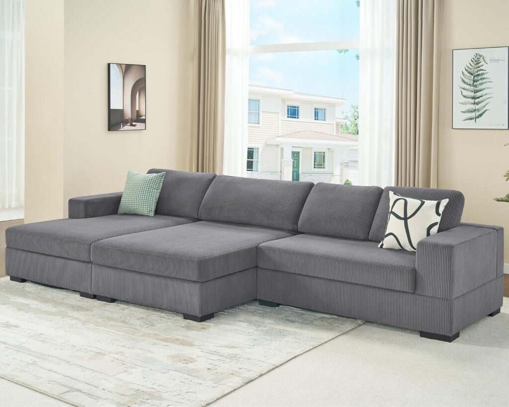 145 inch Oversized Sectional Sofa, Large Double Chaise Couch, Comfy Sofa Couch with Left Chaise