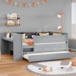 Twin Daybed with Trundle, Bookcase Headboard Storage and Desk, USB Charging Station, Wood Twin Bed Frame for Kids, Teens