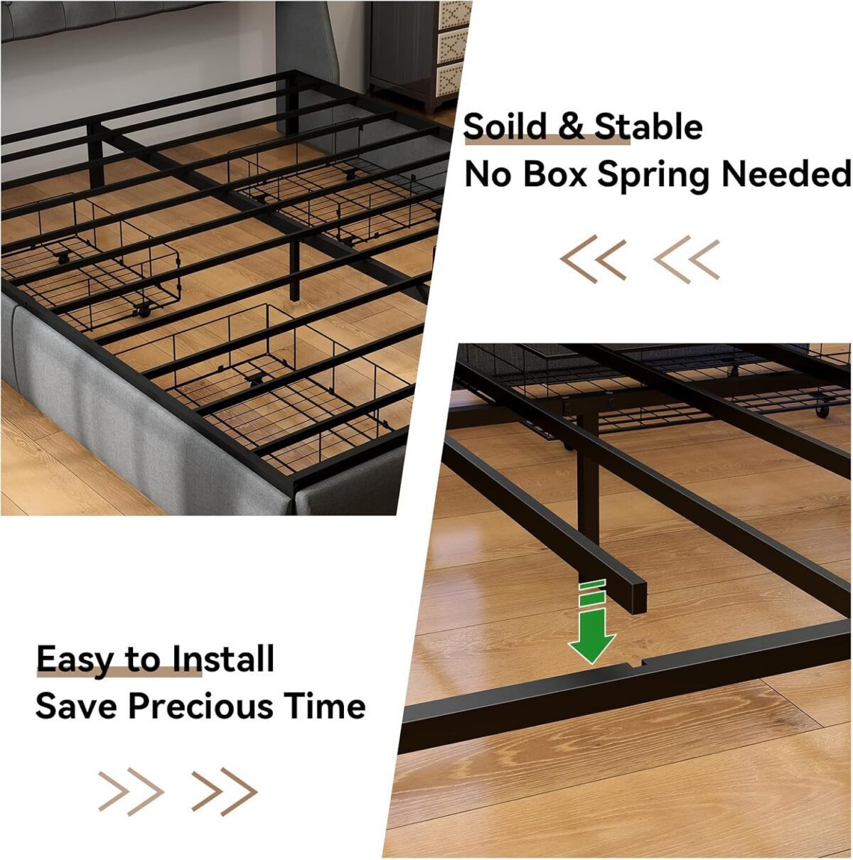 King Size Bed Frame with Storage Headboard, Metal Platform Bed Frame King with 4 Drawer, LED Light, Charging Station
