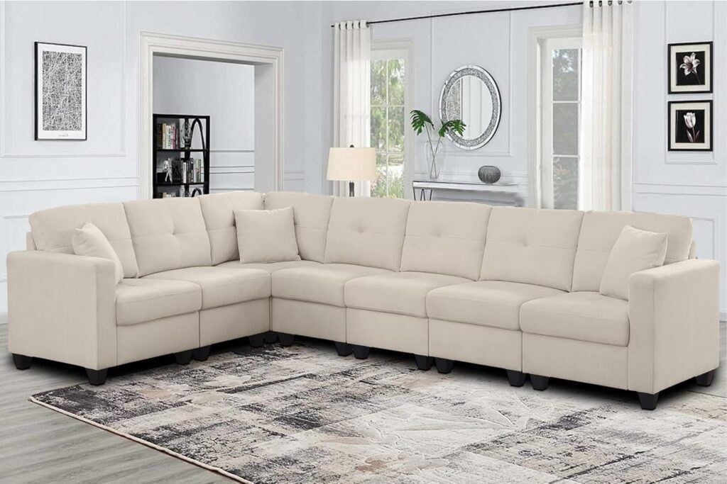 127" Convertible Sectional Sofa Couch,6 Seat Modular Living Room Furniture Sets with 2 Pillows