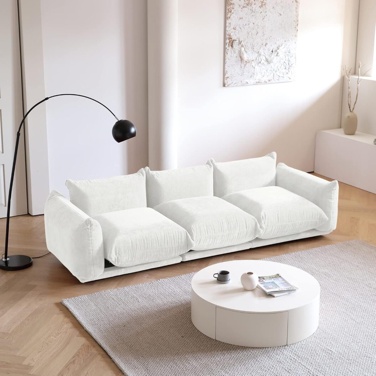 104inch Minimalist Sofa Couch,Chenilleyarn Convertible Couch,3 Seater Modern Living Room Sofa Sets