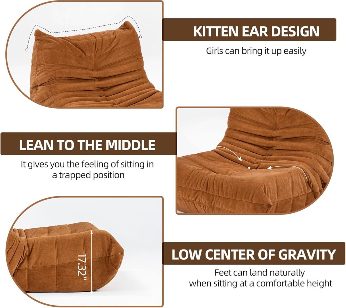 Big Beanbag Chair with Memory Foam, Fireside Chair Lazy Floor Sofa Couch, Togo Chair for Home