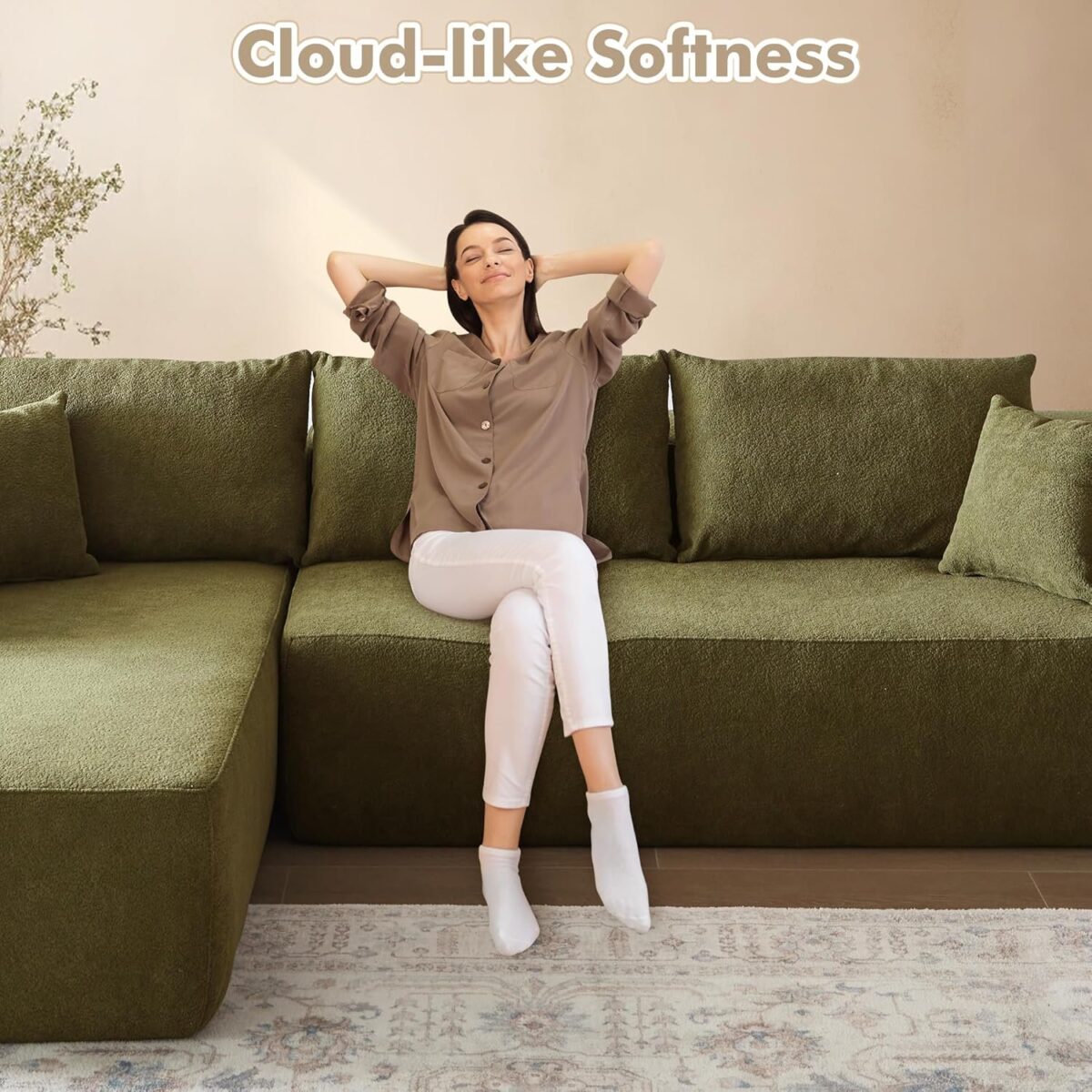 106" Cloud Sectional Couch with Chaise Longue,L Shaped Modular Modern Sofa,Comfy Velvet Fluffy Couch with Deep Seat