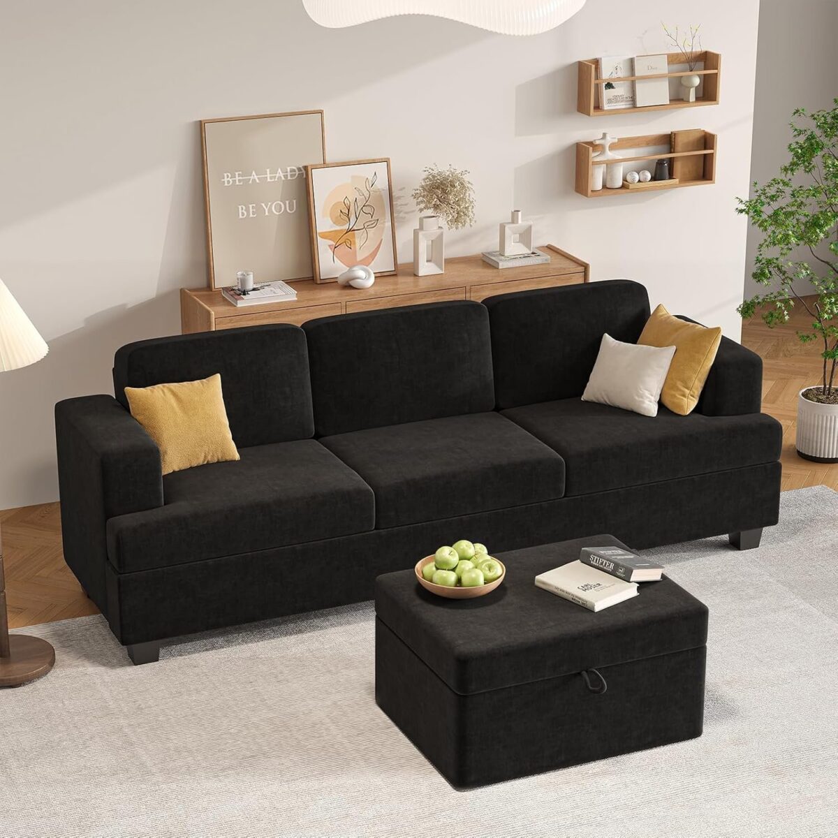 Ottoman Sofa with Large Storage, Large Square Storage Ottoman Sofa Footrest Couch for Living Room