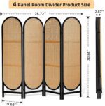 4 Panels Room Divider Wall, Foldable Wooden Room Divider, Individual Privacy Screen Made of Hand-Woven Rattan