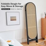 4 Panels Room Divider Wall, Foldable Wooden Room Divider, Individual Privacy Screen Made of Hand-Woven Rattan