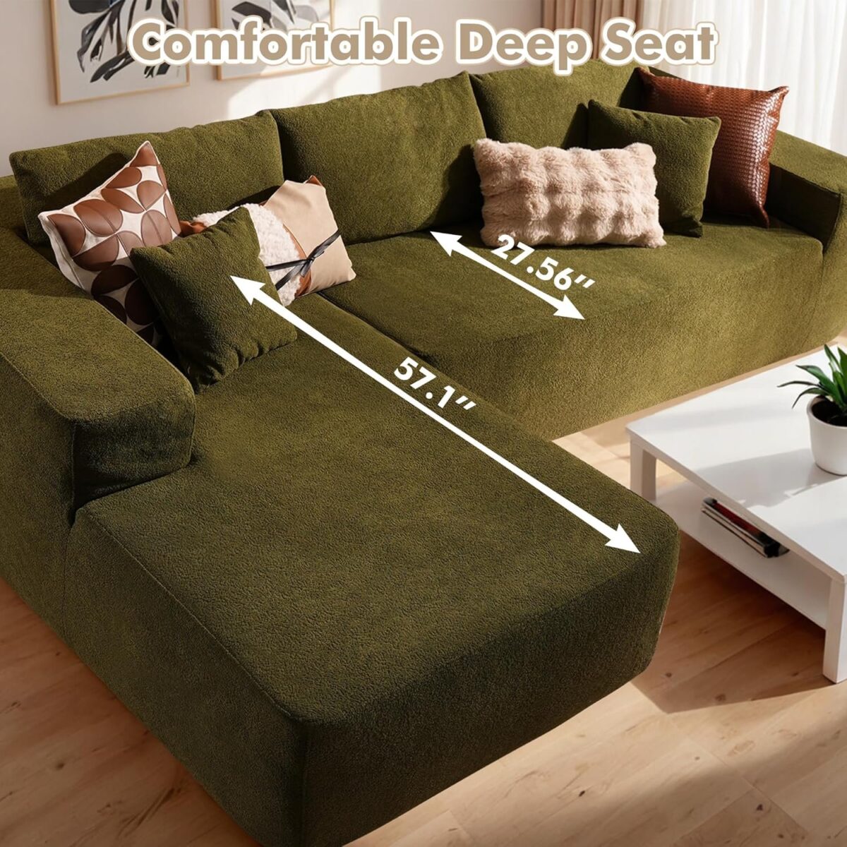 106" Cloud Sectional Couch with Chaise Longue,L Shaped Modular Modern Sofa,Comfy Velvet Fluffy Couch with Deep Seat