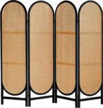 4 Panels Room Divider Wall, Foldable Wooden Room Divider, Individual Privacy Screen Made of Hand-Woven Rattan