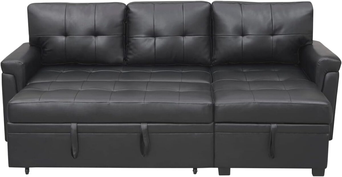 Home Jenny Sectional Sofa Sleeper with Storage Chaise, Tufted Pull Out Couch with Storage, Sectional Sofa Bed