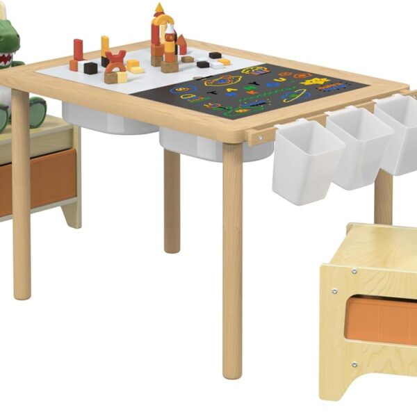 Wood Toddler Table and Chair Set, Sensory Kids Table with Stroage Graffiti Desktop Activity Table