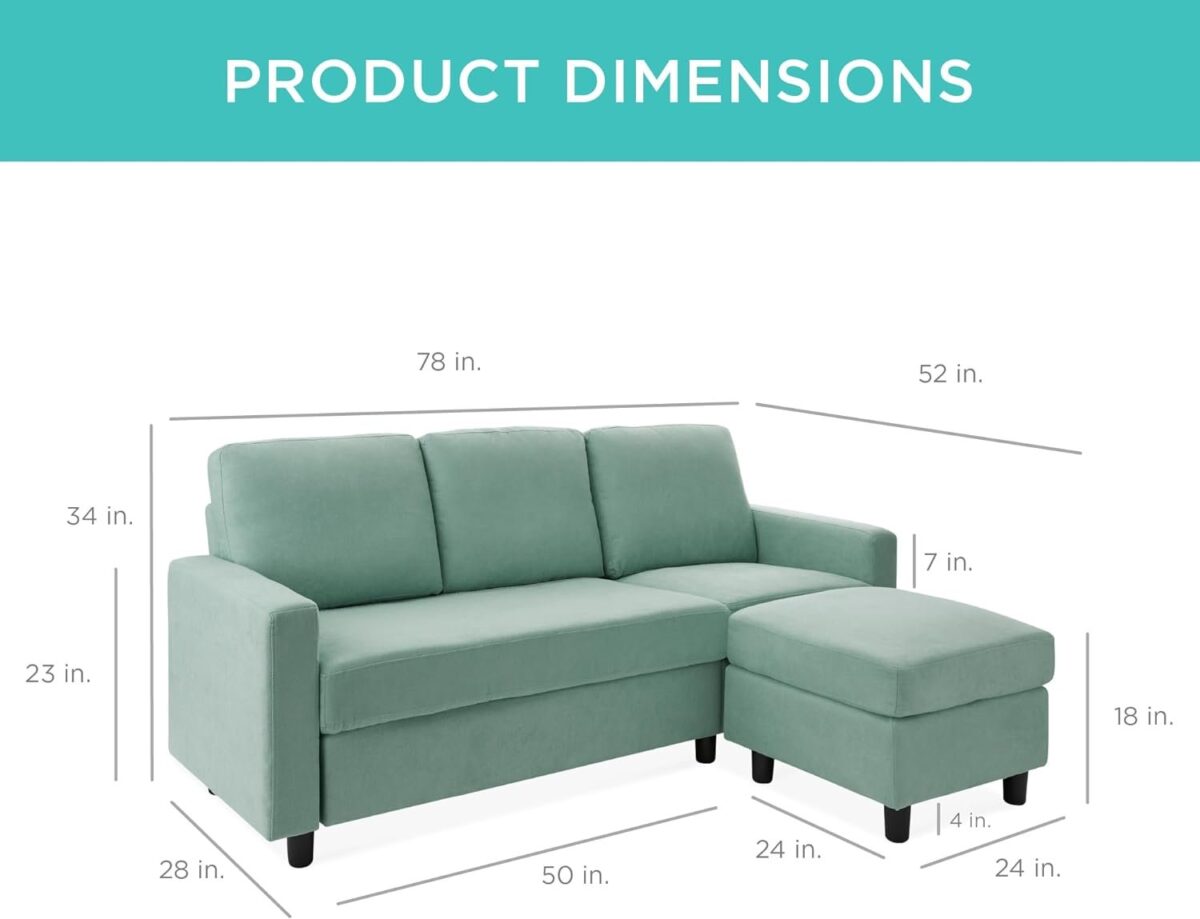 Upholstered Sectional Sofa for Home, Apartment, Dorm, Bonus Room, Compact Spaces w/Chaise Lounge, 3-Seat, L-Shape Design