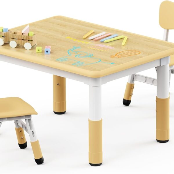 Kids Table and 2 Chairs Set, Height Adjustable Table and Chair Set, Graffiti Desktop Multi-Activity Table