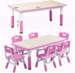 Crafts Table and 6 Chair Set for Ages 2-10,Max 300lbs Kids Activity Art Table for Classroom Daycares