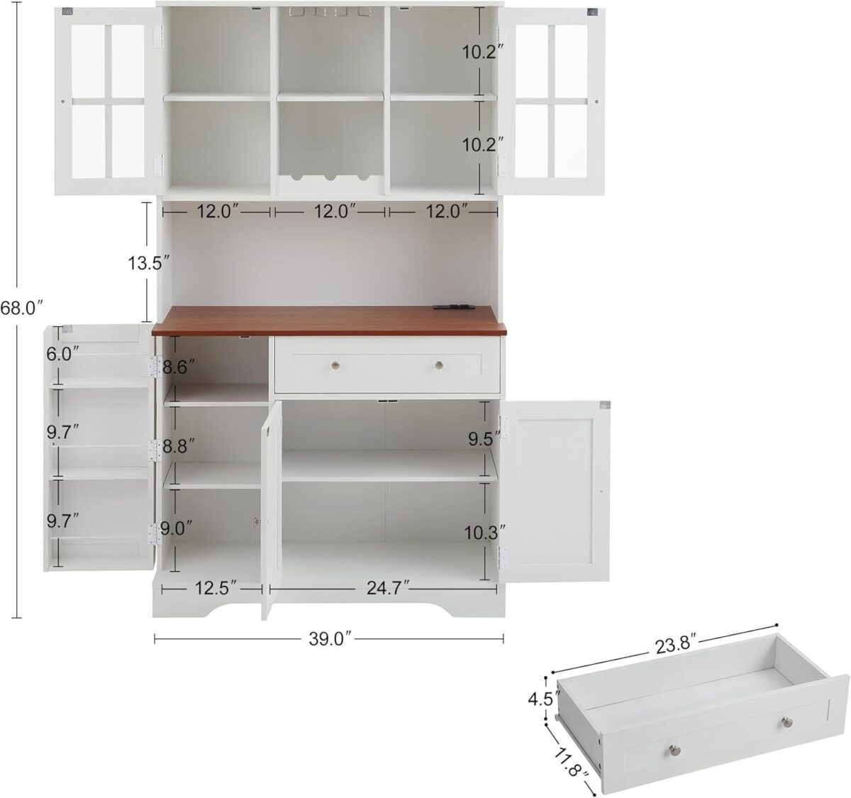Kitchen Pantry Storage Cabinet,Modern Kitchen Hutch with Microwave Stand,Food Pantry Cabinet with Countertop Shelves