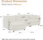 L Shaped Couch Set for Living Room, 3-Seater Comfy Cloud Couches with Movable Ottoman, DIY Combination