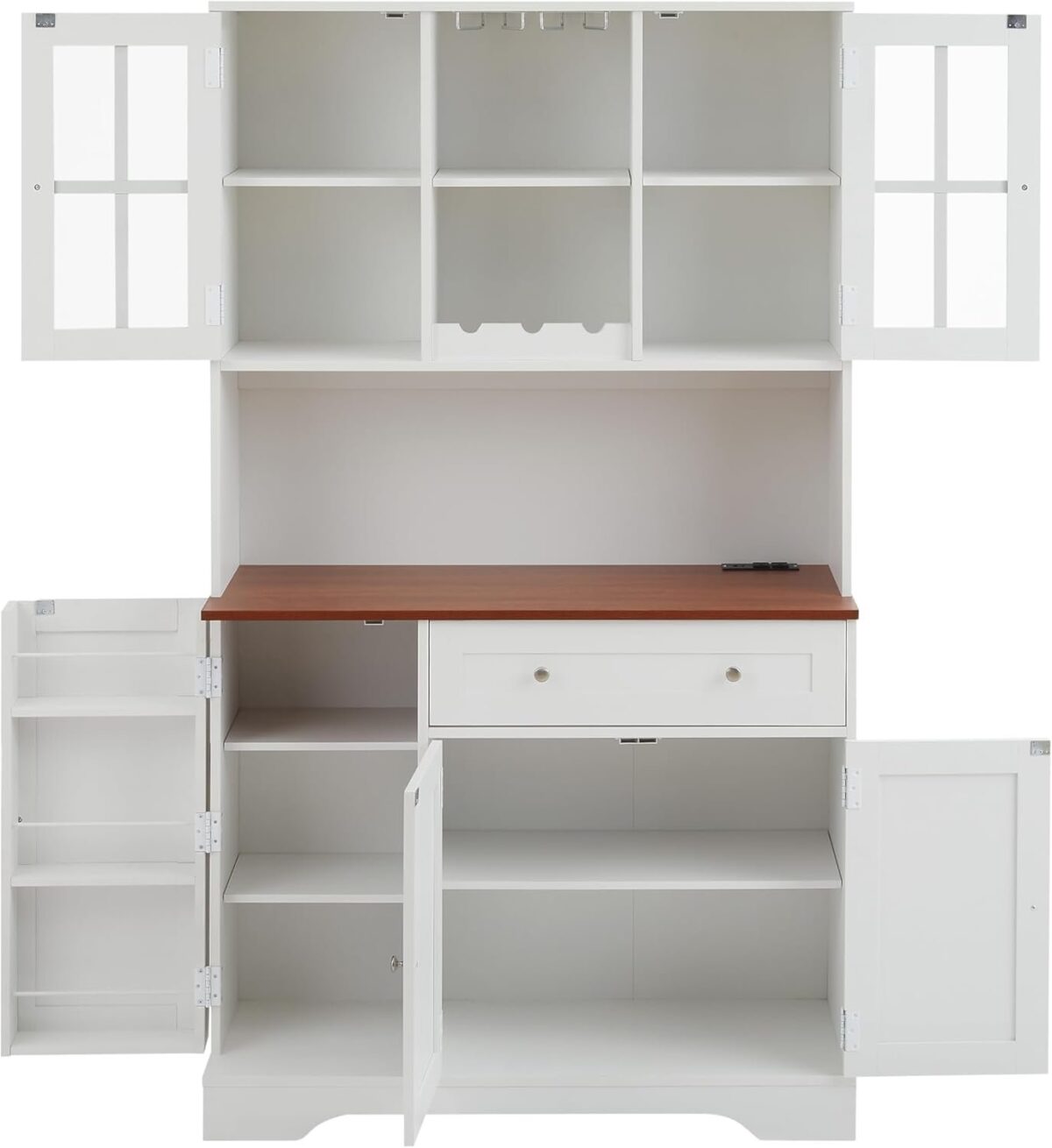 Kitchen Pantry Storage Cabinet,Modern Kitchen Hutch with Microwave Stand,Food Pantry Cabinet with Countertop Shelves