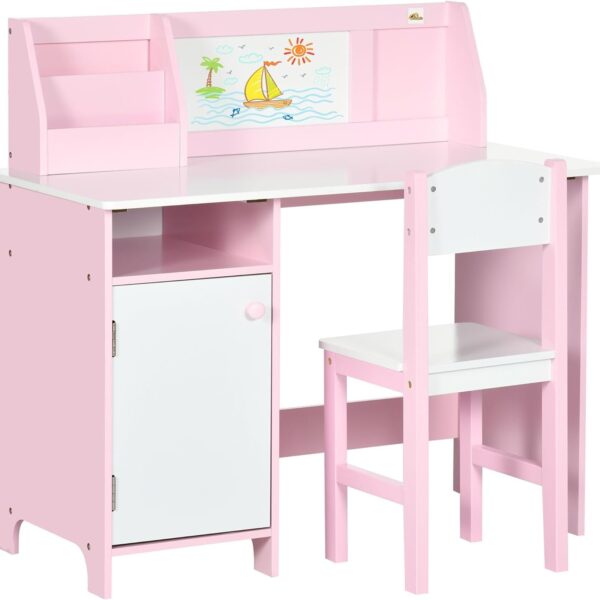 Toddler Table and Chair Set, Kids Writing Desk Homework Table with Whiteboard