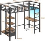 Loft Bed Twin Size with Desk and Charging Station Metal Loft Bed with Led Lights,Storage Shelves and Drawers