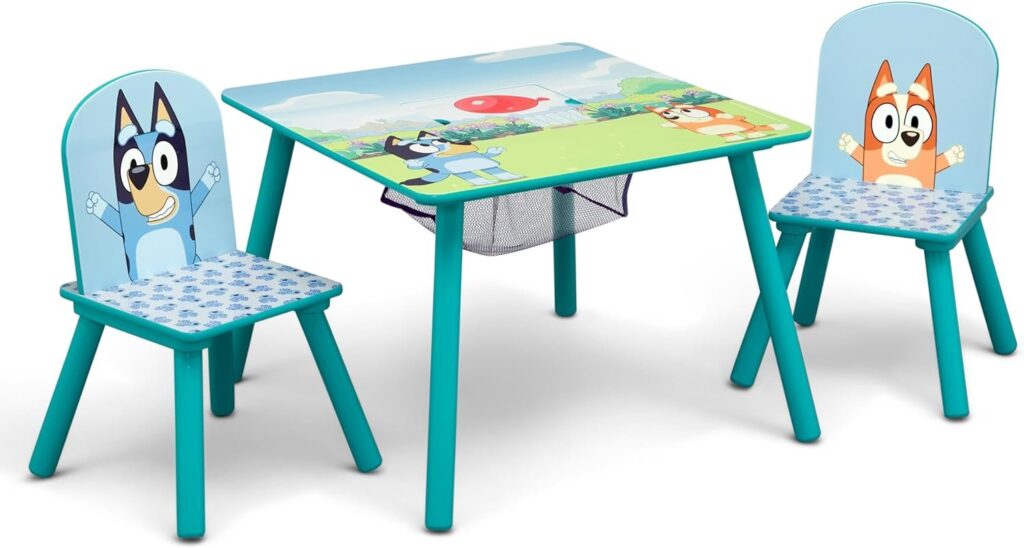 Children Bluey Kids Table and Chair Set with Storage (2 Chairs Included) - Greenguard Gold Homeschooling, Homework