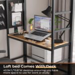 Loft Bed Twin Size with Desk and Charging Station Metal Loft Bed with Led Lights,Storage Shelves and Drawers