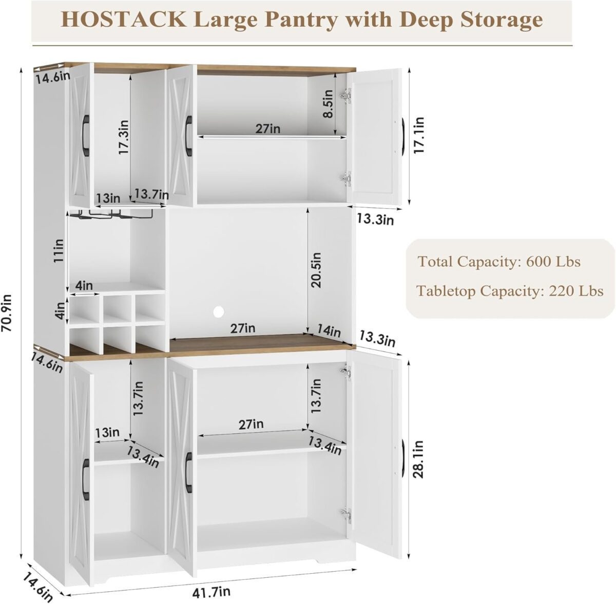 Kitchen Pantry Storage Cabinet, 71" Tall Food Pantry Cabinet with Microwave Stand, Farmhouse Kitchen Hutch Cabinet