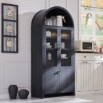 71" Tall Arched Kitchen Pantry Cabinet, Modern Farmhouse Kitchen Storage Cabinets with Open & Adjustable Shelves