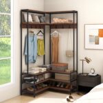 Corner Hall Tree, 70 Inch Coat Rack with Bench and Shoe Storage, Entryway Furniture with 7 Hooks