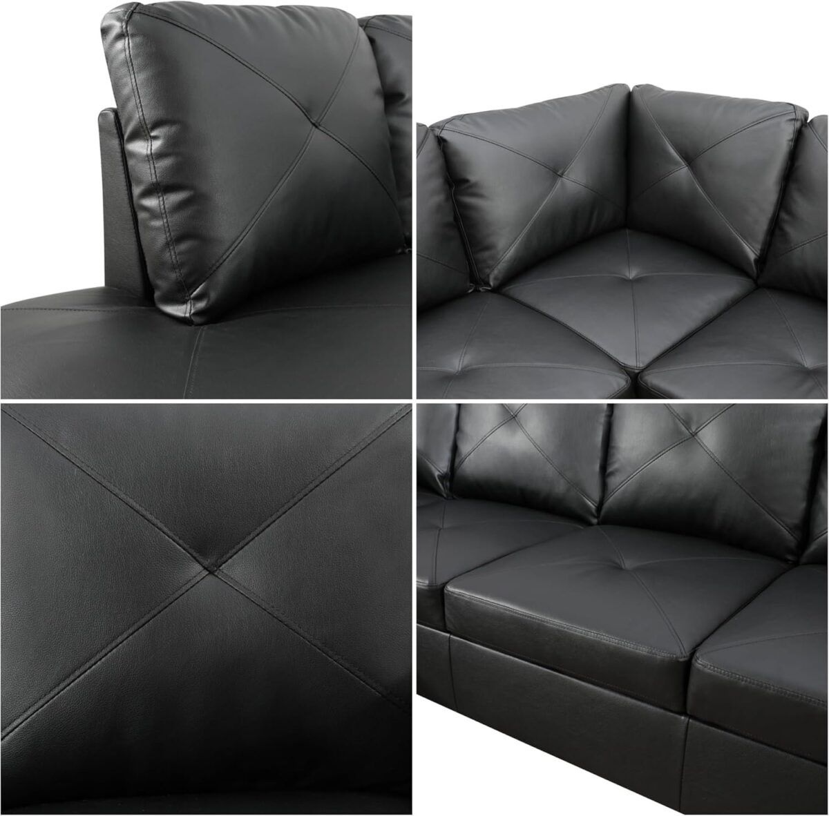 L Shaped Sectional Couches, Modern Convertible Lounge Leather Sofa with Ottoman Storage