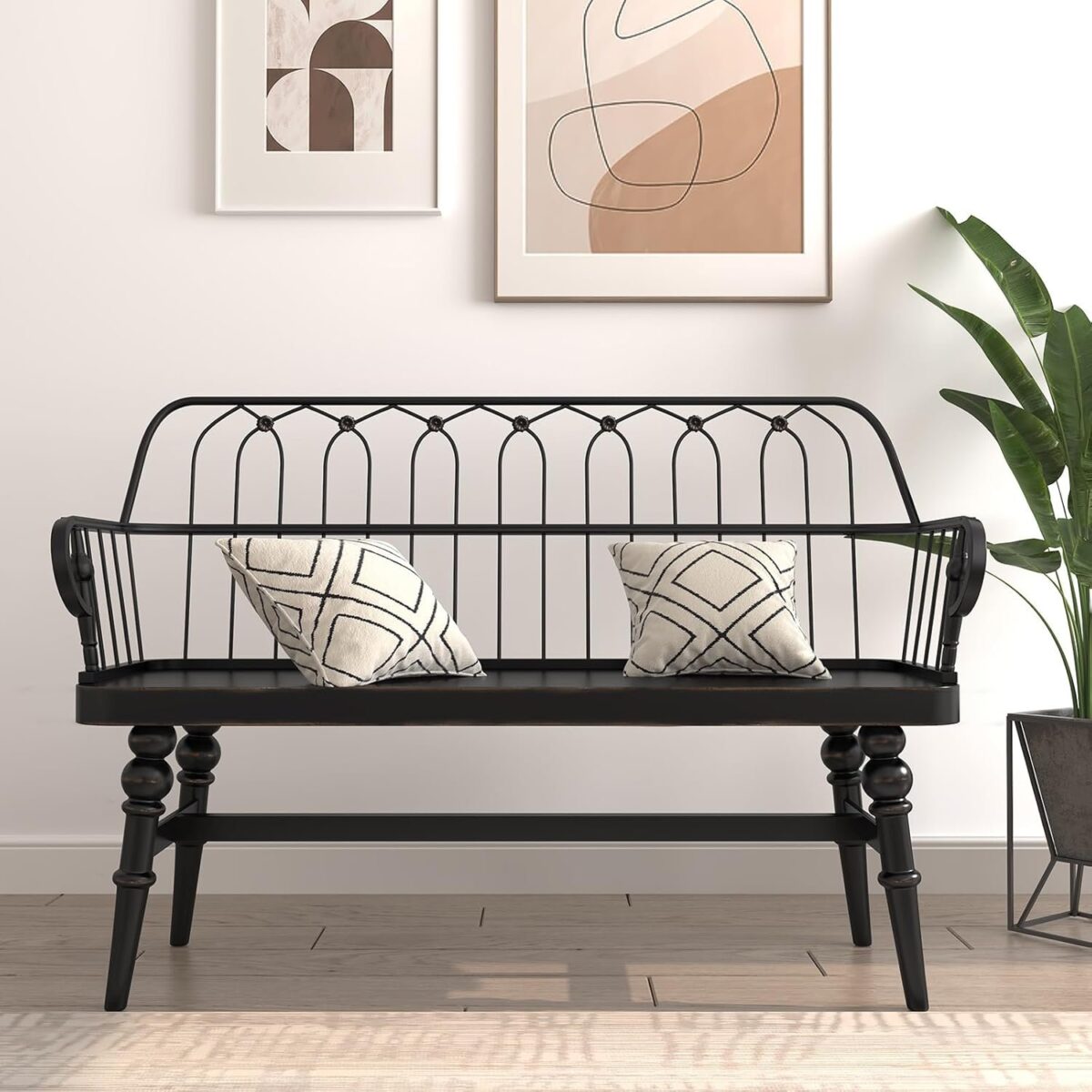 Entryway Bench,Spindle Back Wooden Dinning Bench, Farmhouse Foyer Bench for Entryway