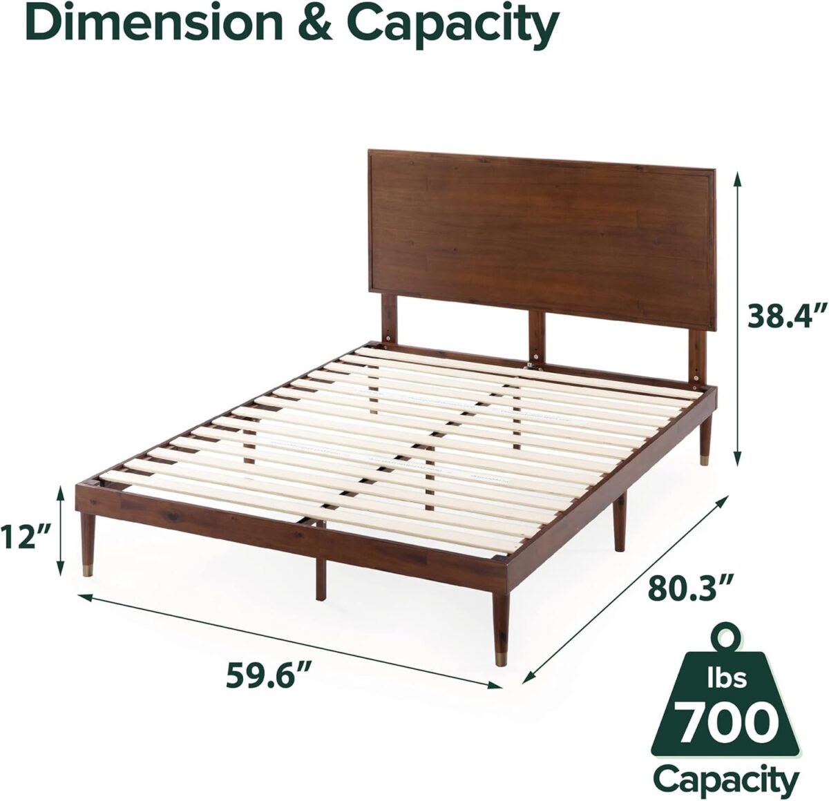 Wood Platform Bed Frame with Adjustable Wood Headboard, Solid Wood Foundation