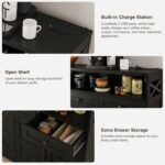 Black Buffet Sideboard Cabinet with Storage, Farmhouse Kitchen Storage Pantry Cabinet with Shelves, Wood Cupboard Hutch Cabinet