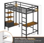 Loft Bed Twin Size with Desk and Charging Station Metal Loft Bed with Led Lights,Storage Shelves and Drawers