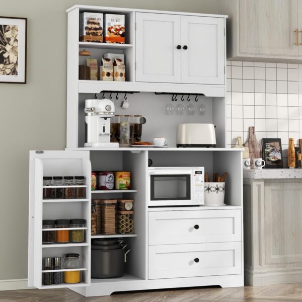 Kitchen Pantry Storage Cabinet,Modern Freestanding Buffet Cabinet with Wine Glass Holder,Food Pantry Cabinet with Doors and Shelves