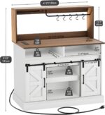 Farmhouse Buffet Cabinets with Storage, 47" Coffee Bar with Goblet Holder & Power Outlet