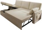 Sleeper Sofa, Sofa Bed- 2 in 1 Pull Out Couch Bed with Storage Chaise for Living Room, Beige Chenille Couch