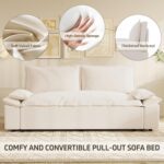 Futon Sofa Bed Queen Size, Pull Out Bed, 3-in-1 Convertible Sleeper Sofa with 2 Soft Pillows, Modern Velvet Futon Couch for Living Room