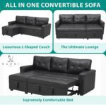 Home Jenny Sectional Sofa Sleeper with Storage Chaise, Tufted Pull Out Couch with Storage, Sectional Sofa Bed