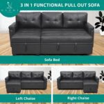 Home Jenny Sectional Sofa Sleeper with Storage Chaise, Tufted Pull Out Couch with Storage, Sectional Sofa Bed