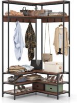 Corner Hall Tree, 70 Inch Coat Rack with Bench and Shoe Storage, Entryway Furniture with 7 Hooks