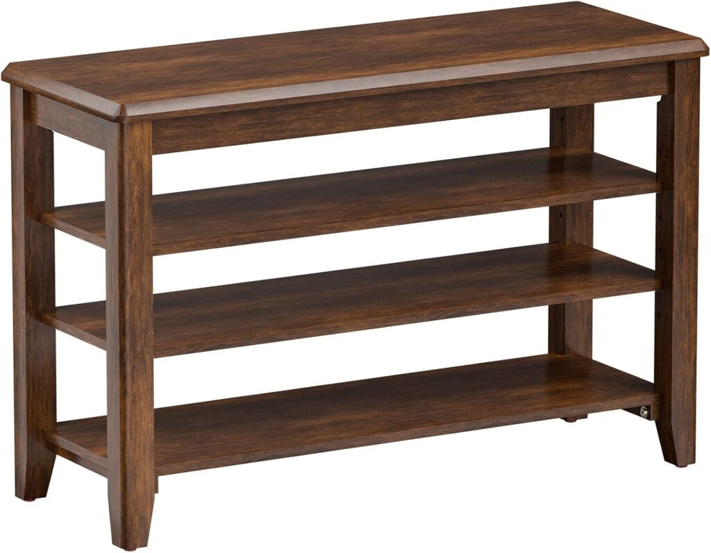 Shoe Bench Storage Rubberwood, Entryway Bench with 3-Tiers Height Adjustable, Shoe Rack Front Door