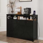 Black Buffet Sideboard Cabinet with Storage, Farmhouse Kitchen Storage Pantry Cabinet with Shelves, Wood Cupboard Hutch Cabinet